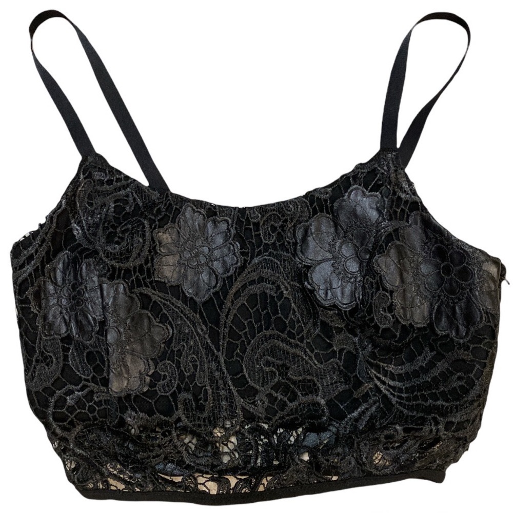Lovers + Friends faux leather and crochet cropped top